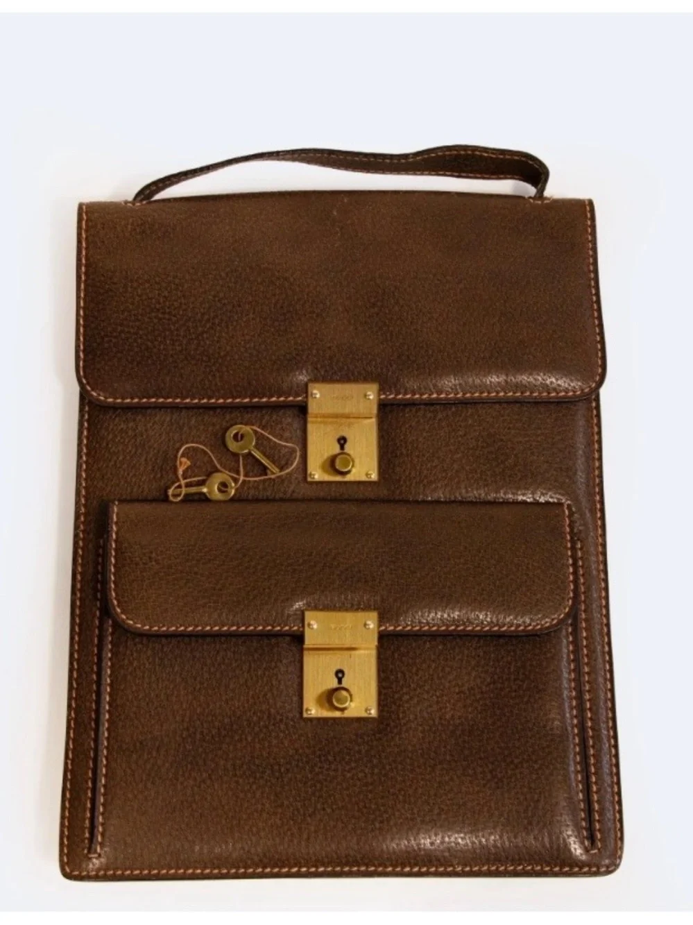 Gucci vibrage Brown Leather satchel with Front Pocket and Gold Hardware